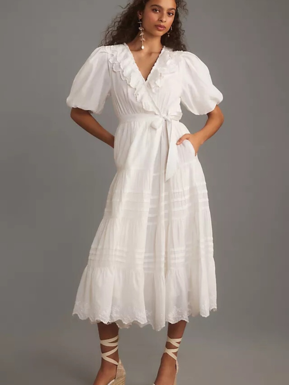 ANTHROPOLOGIE LOVE THE LABEL EMBROIDERED RUFFLED TIERED MAXI WRAP DRESS Small